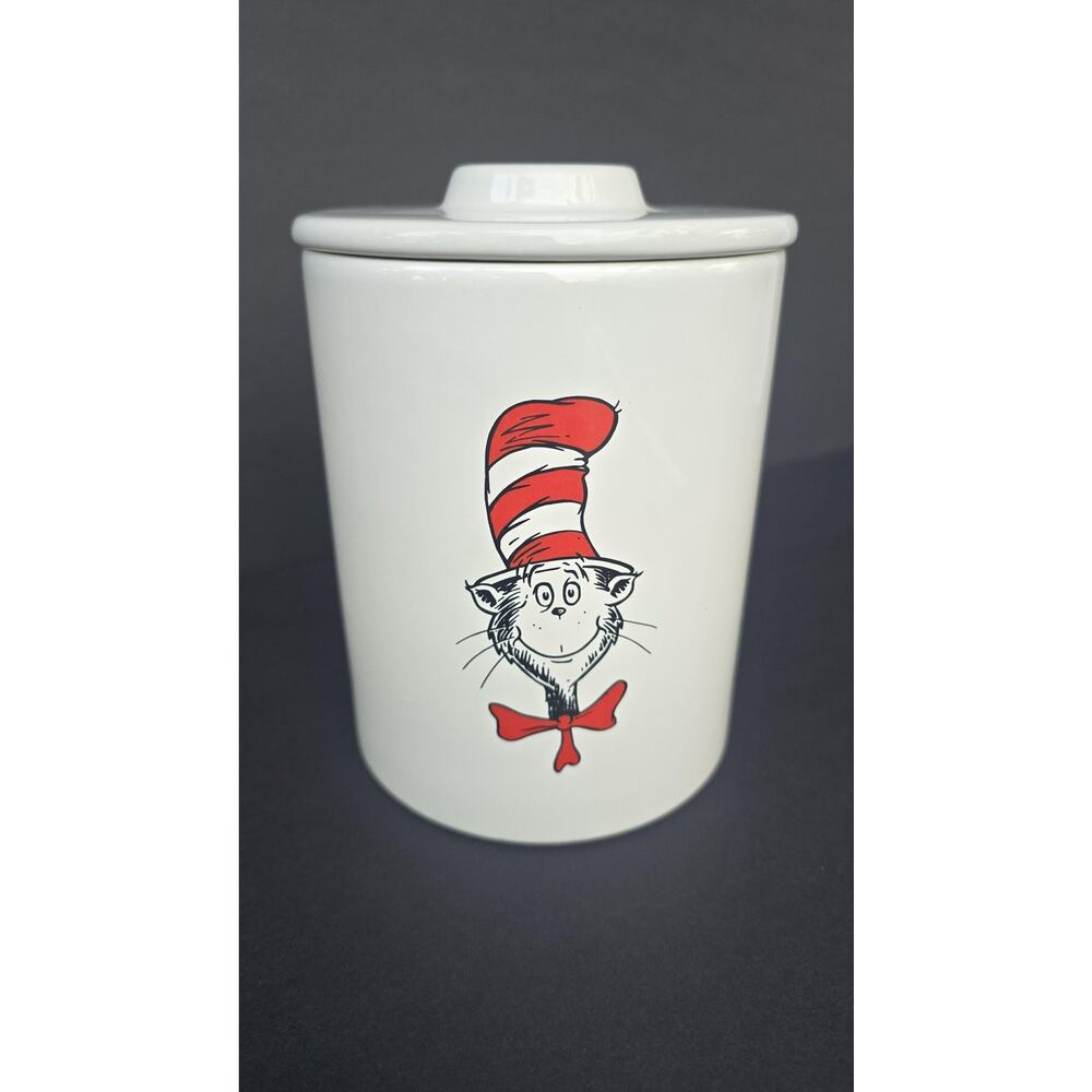 Dr. Seuss Cat In The Hat Ceramic Cookie Jar White 7 In Canister Lid Kitchen